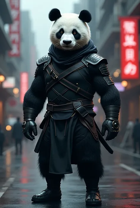 A handsome panda as a modern ninja