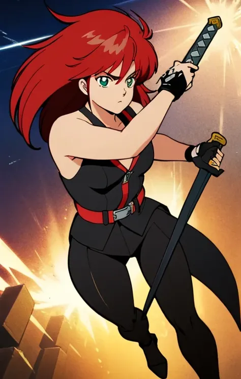 Anime character with red hair and a sword in his hand, Guilty Gear Art Direction, Guilty Gear Strike Splash Art, Detailed digital anime art, Detailed Anime Character Art, Amazing character art, Jan J, 2. 5d cgi anime fantasy artwork, Spectacular and detail...