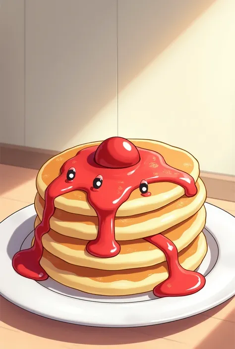 Pancakes on a plate with jam - animated picture, Like in anime