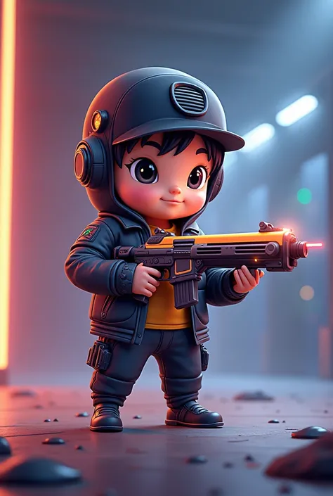 A free fire cute soft male character logo with high-tech machine gun for YouTube channel 