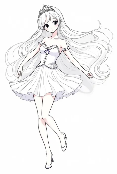 Anime princess style beautiful line art draw. Hair is floating 