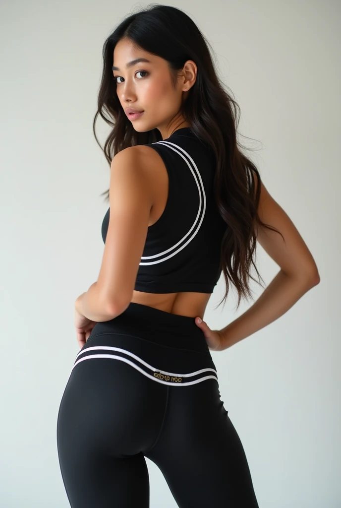 Adidas sport wear with black color and white lines for woman, backside with big butt