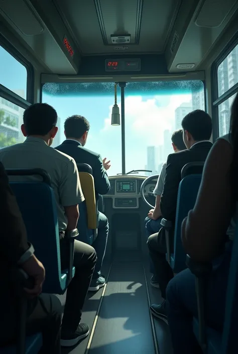 A real picture inside the bus, focused on the window of the first floor 