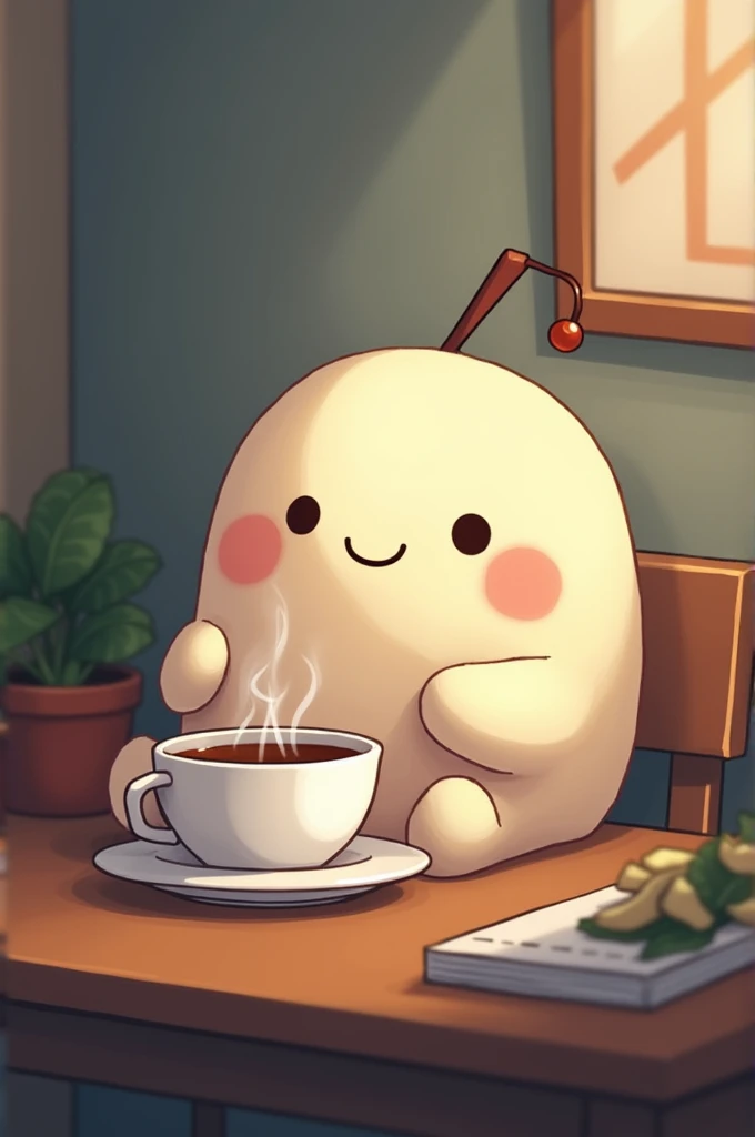 Imagine the Reddit character drinking coffee 