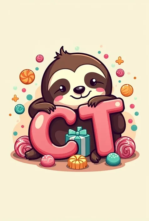 Make me a logo for my candy store with the ct logo and a sloth