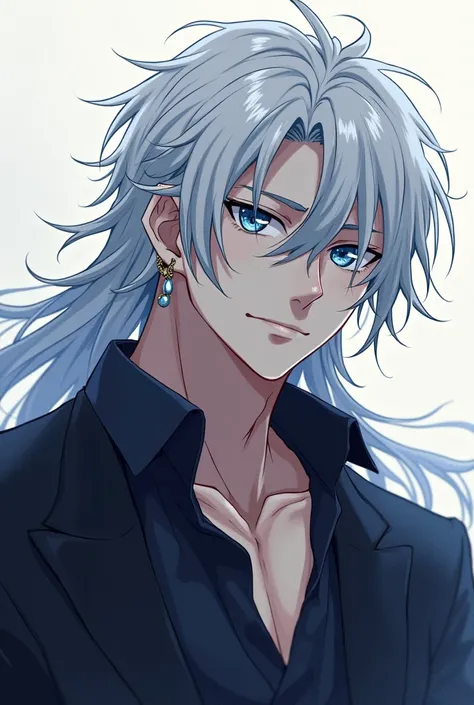 Anime, Male, Aesthetic look, Blue eyes, White hair, Stylish, Serious look, Adult Male look, An old claw scar in right cheek , Only upper body showing