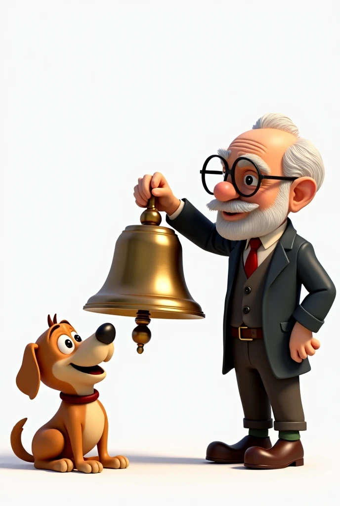 Make an animated version without background of Freud and a dog and bell that is a png image

