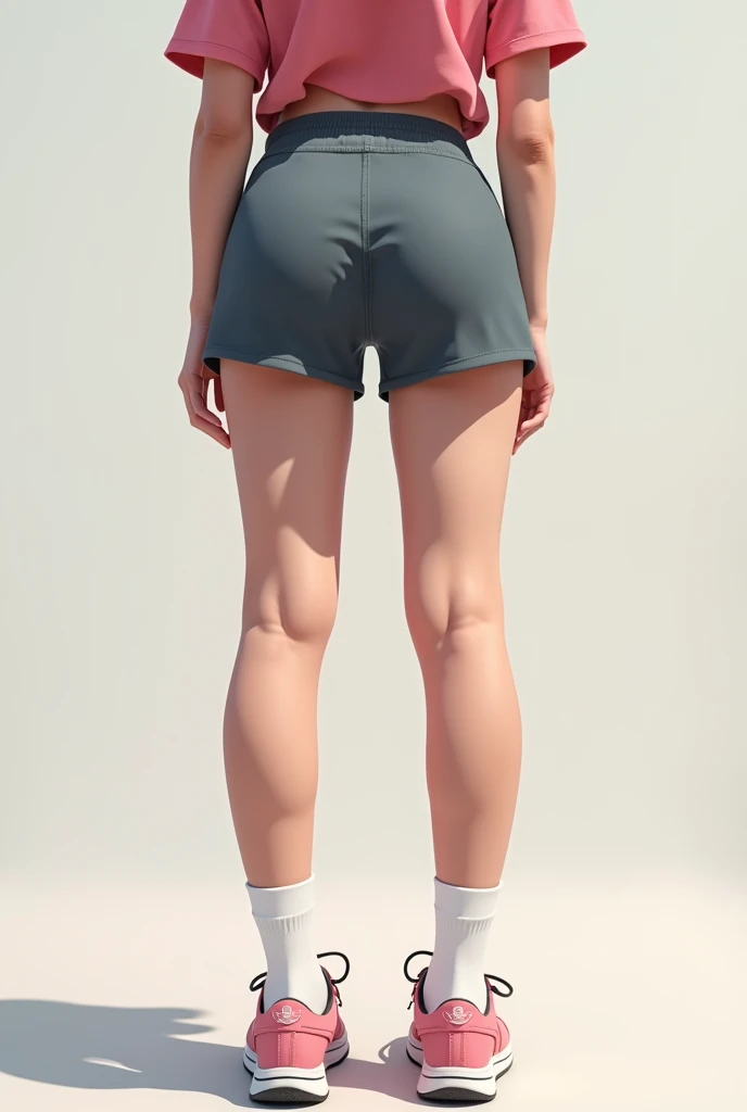 sport shorts, white sox, pink sneaker, standing 1 east Asian girl, realistic, ultra detailed, close-up butt