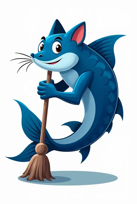 Make a blue catfish using a broom in a logo 