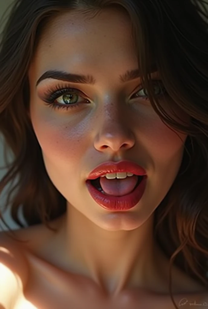 Beautiful woman mouth open tongue out