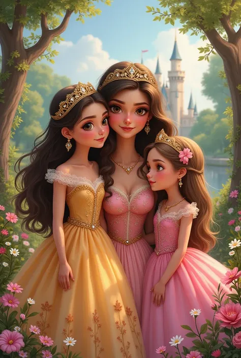 Mom and 2 girls in Disney princess style
