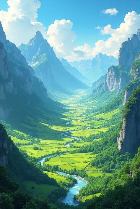 Fertile and splendid valley surrounded by majestic mountains and fertile lands flat and safe valley with green fields and crystal clear rivers of natural wonders and balance