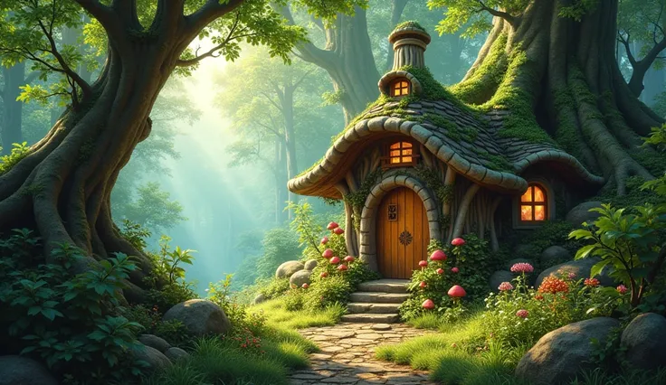 A gnome&#39;s house in an enchanted forest.