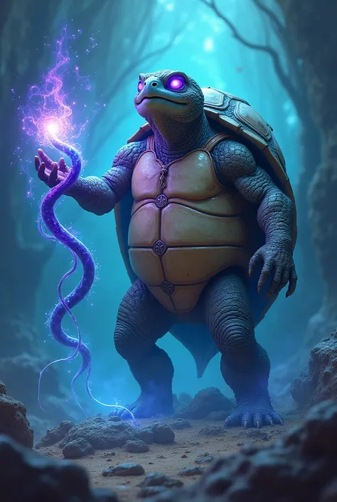 Tortle purple eyes wizard with aura of deep water summon tentacle