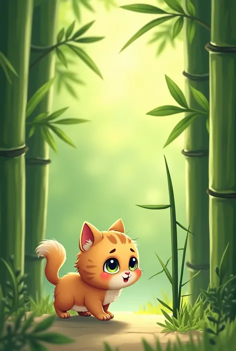 Cute small cat never tasted bamboo before, but she decided to be brave. 