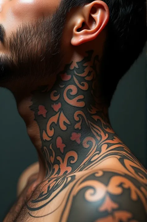 Ultra realistic tattoo on the neck 
