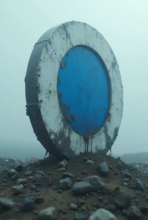 A blue oval logo degraded to white returned to the ground