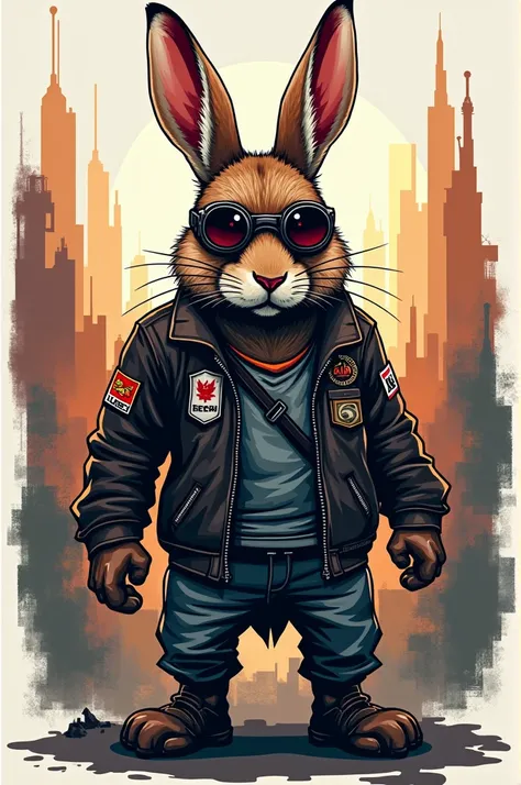 Create a biker sticker with a rabbit that shows being the leader of a resistance 