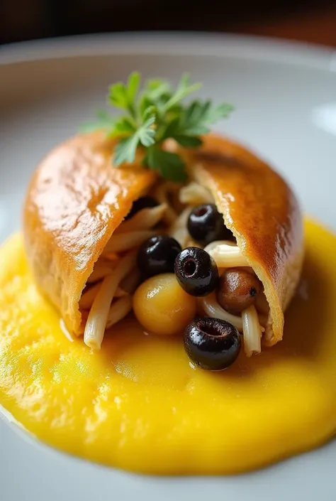 Traditional Salteña Traditional Concept: It is a juicy empanada, stuffed with meat, table, egg, and sometimes olives, all in a slightly sweet dough.

Signature Dish: Organic Chicken Salteña with Yellow Chili Foam: A lighter and healthier version of the cla...