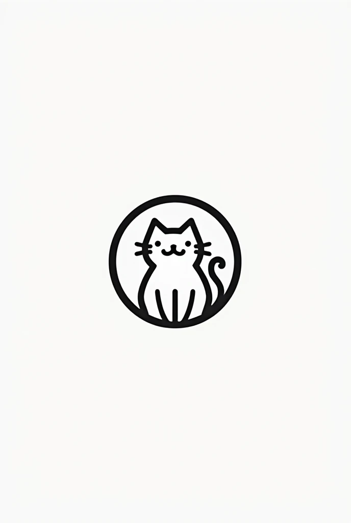 Create a minimalist logo of a kitten with a more minimalist black and white round cake logo 