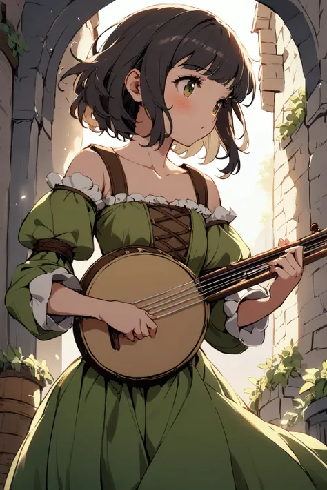 Bard, Bard outfit medieval cute, cute, girl, play banjo, 