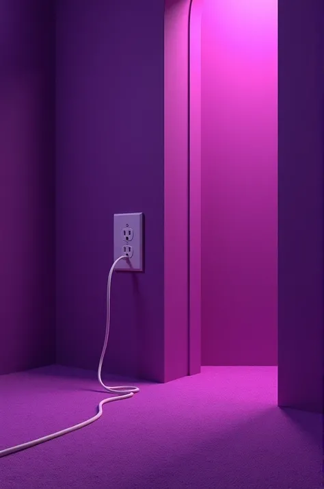 A purple room with an outlet connected to a cable