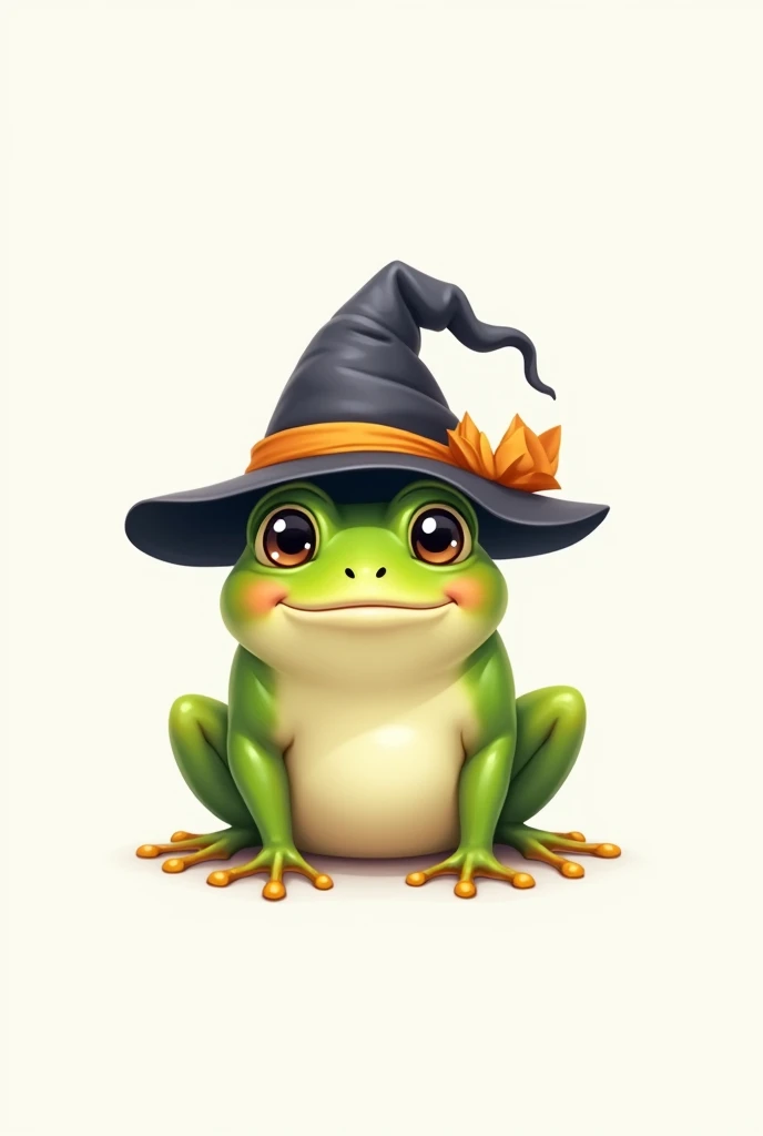 sticker, a little frog with a witch hat. white background, 2d digital art style, cute and cuddly