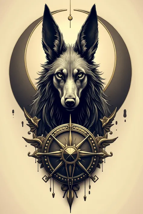 Anubis tattoo with moon and shield 