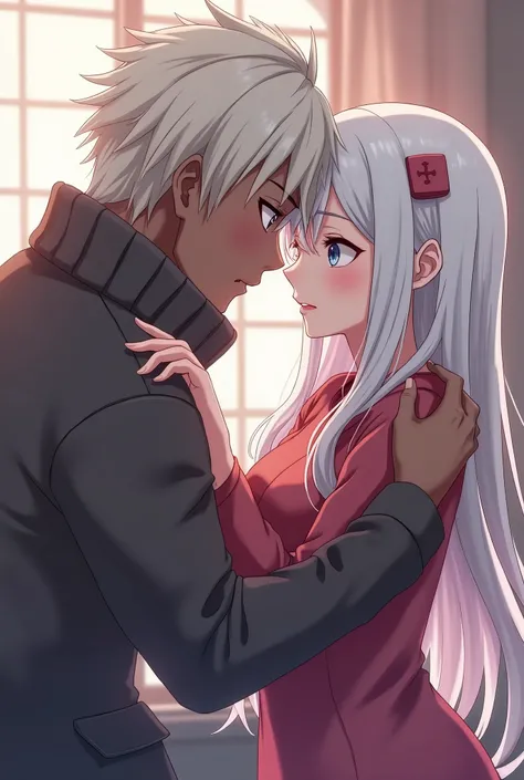 White haired anime girl has sex with black guy, hentai #anime