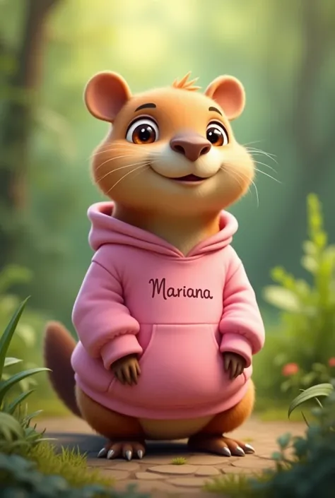 capybara , pink sweatshirt named Mariana