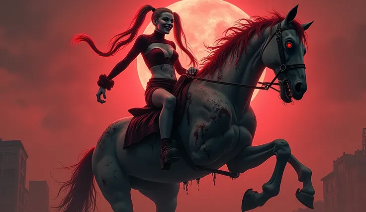 Harley Quinn riding a zombie horse