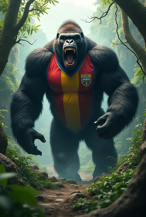 King Kong screaming in the jungle with Boca Juniors shirt 