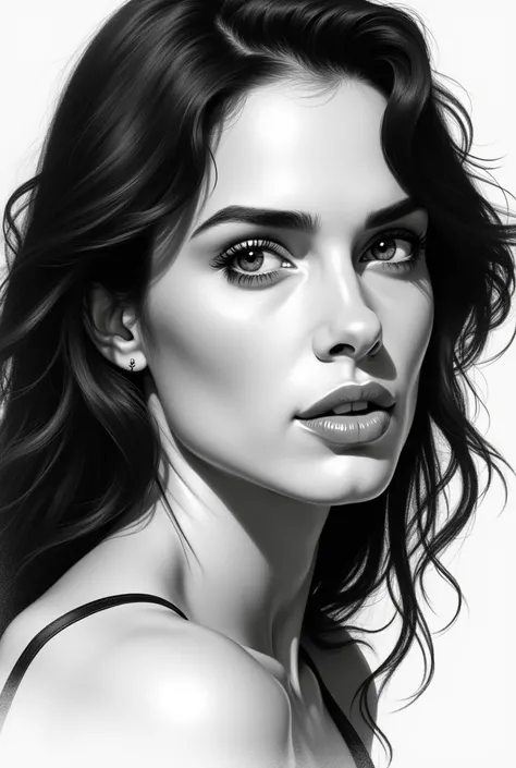 Jennifer Connelly drawn in black and white.