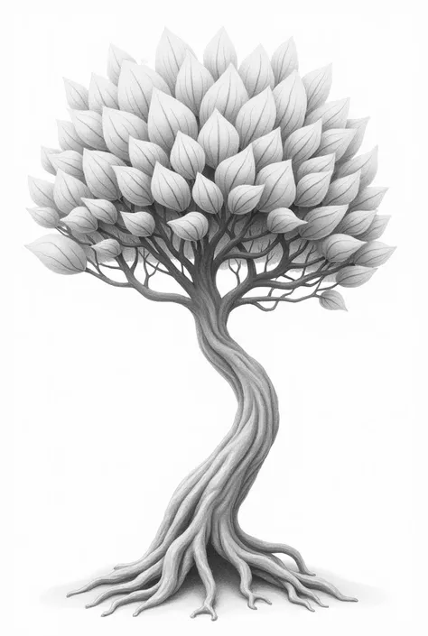 IMAGINARY TREE DRAWING IN PENCIL WITH LEAVES
