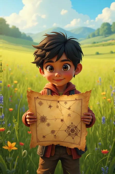 Rahul finds an old map while playing in the field. The location of the secret treasure was written on the map. Rahuls eyes sparkled.