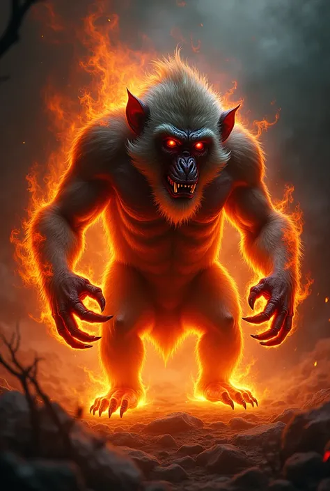 Very very evil monkey with flames on his body