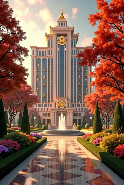 Enhanced Prompt:**"Create a magnificent and luxurious scene featuring a grand, world-class hotel as the central focus. The hotel should be a large, opulent structure with a mix of modern and classic architectural styles, exuding elegance and sophistication...