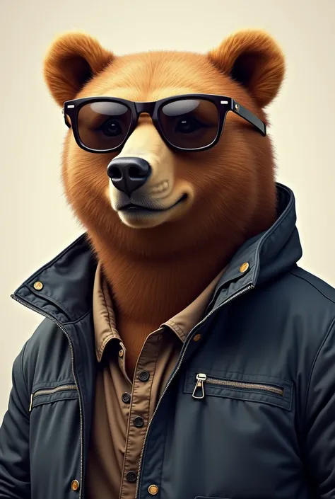 Portrait of a very stylish bear, sunglasses and jacket