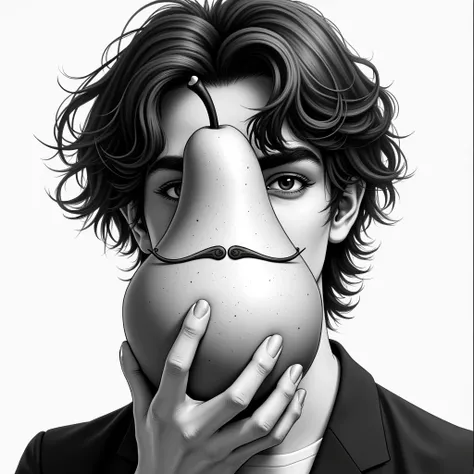 ((best quality)), ((masterpiece)), (detailed), 1boy, mustache and big pear and close, black and white hair.