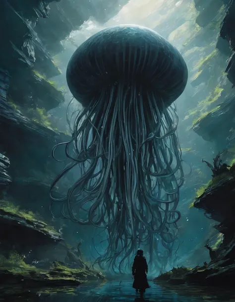 “...There were things in the abyss, (...) large shapes that looked like bubbles of absolute blackness, but that he knew were alive. In the central masses of these beings it was possible to see filamentous tentacles extending, reaching an incredible length....