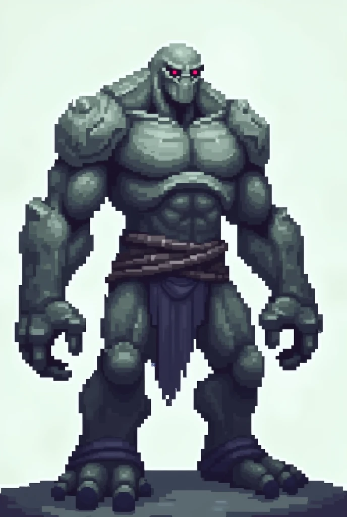 Create a simple humanoid stone monster on pixel art transparent background 