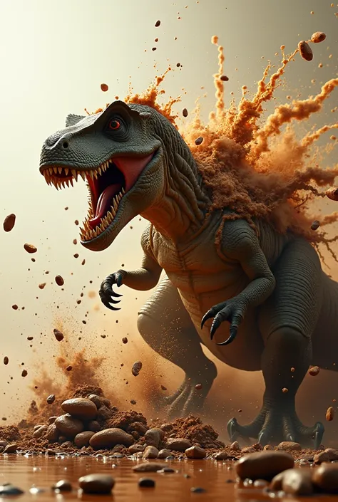 A Dinosaur Exploding Into Several Parts While Drinking Coffee