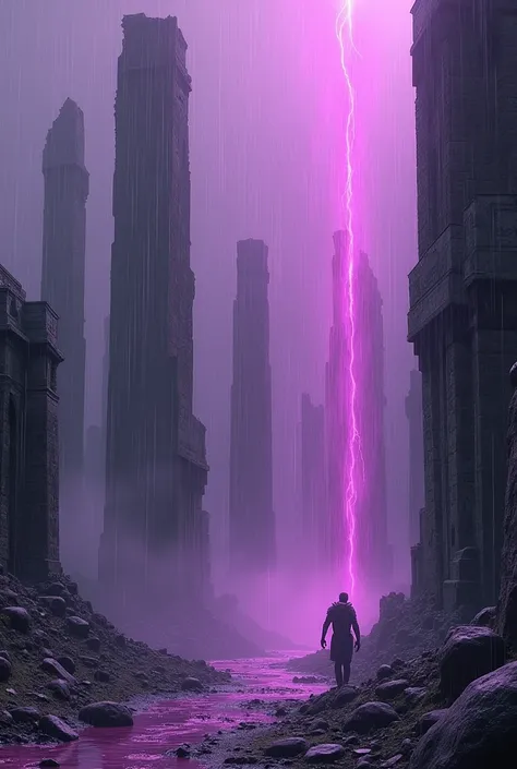 A purple acidic rain without lightning destroys monuments