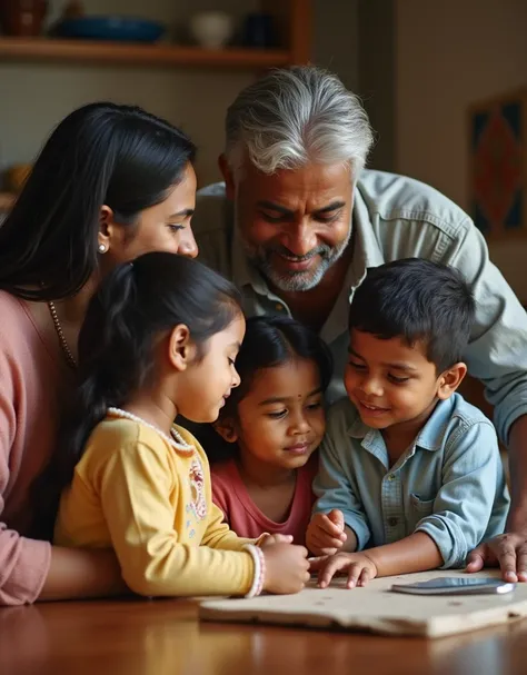 Dont tell the children what to do show them with your behaviour what to do ,realistic photo, indian family 