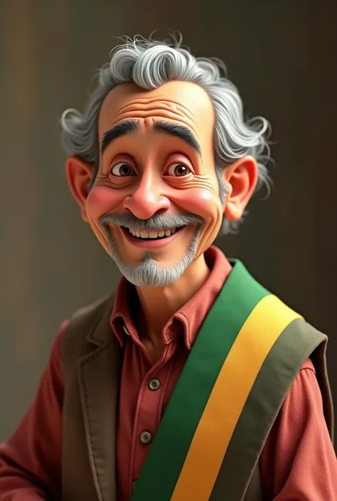 70 year old man, tender, gray hair, without glasses, smiling, wearing the presidential sash of Mexico, Pixar 3D style