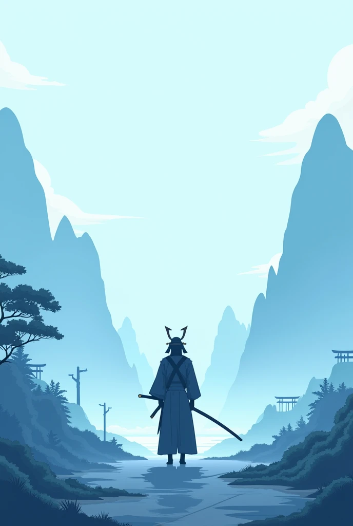 Image with Japanese and anime references and writings with light blue coloring as the main color and a slightly darker blue as the secondary color.. Para wallpaper vertical. I want little information. Samurai