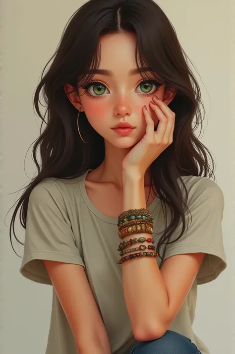 Sofia is a teenager , with dark brown hair that falls in soft waves to her shoulders. His eyes are an intense green, reflecting your sensitivity and empathy. She usually dresses casually., preferring comfortable clothes, like long t-shirts and jeans, but a...