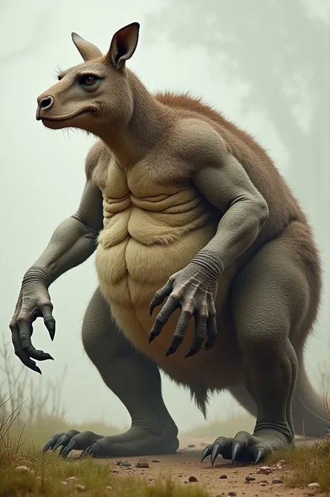 Fat ugly kangaroo with short arms of tyrannosaurus rex