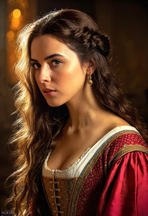 A beautiful Spanisg woman, historical figure, in the 1400s, detailed portrait, long flowing hair, intense eyes, regal expression, traditional 1400s clothing, dramatic lighting, vivid colors, cinematic composition, (best quality,4k,8k,highres,masterpiece:1....