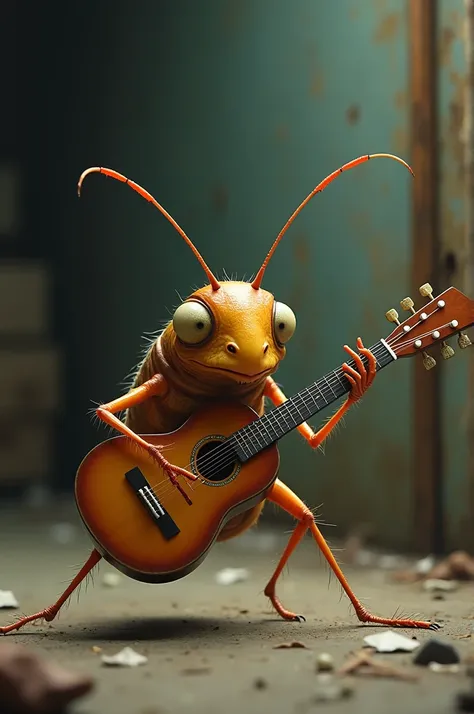 Lame cockroach playing guitar